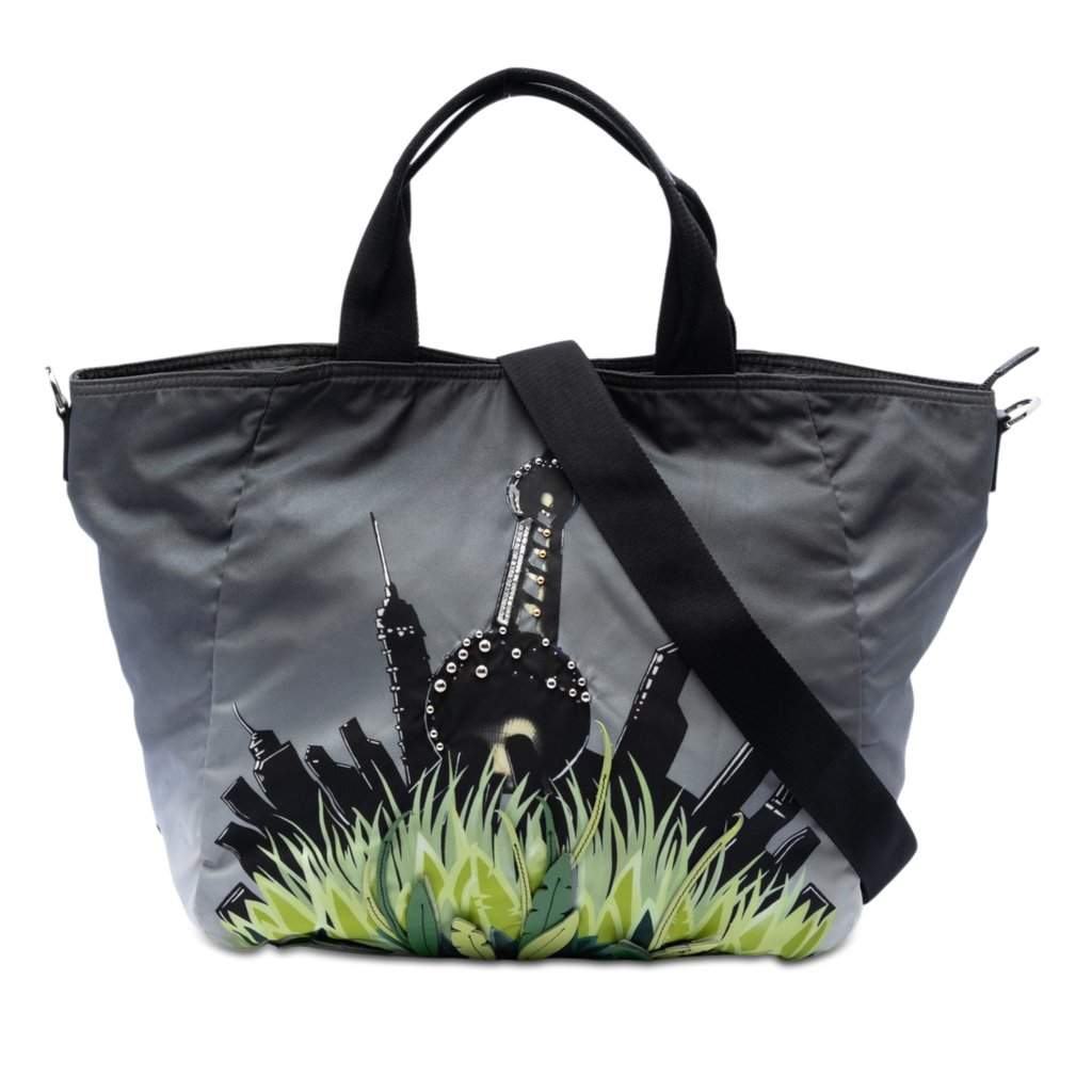 Prada Tessuto City and Jungle Print Tote Black Very good condition - Front View