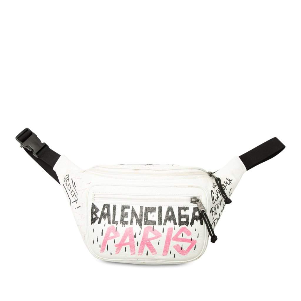 Balenciaga Lambskin Graffiti Explorer Belt Bag White Leather Very good - Front View