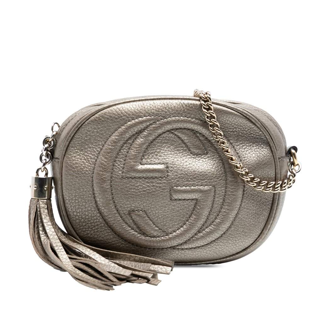 Gucci Mini Metallic Pebbled Calfskin Soho Chain Crossbody Gold Leather Very good - Front View