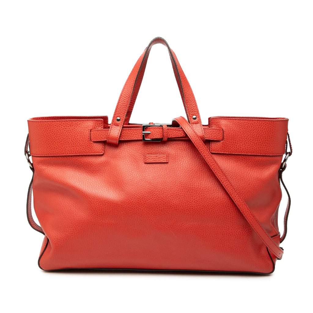 Gucci Calfskin Buckle Satchel Red Leather Very good - Front View