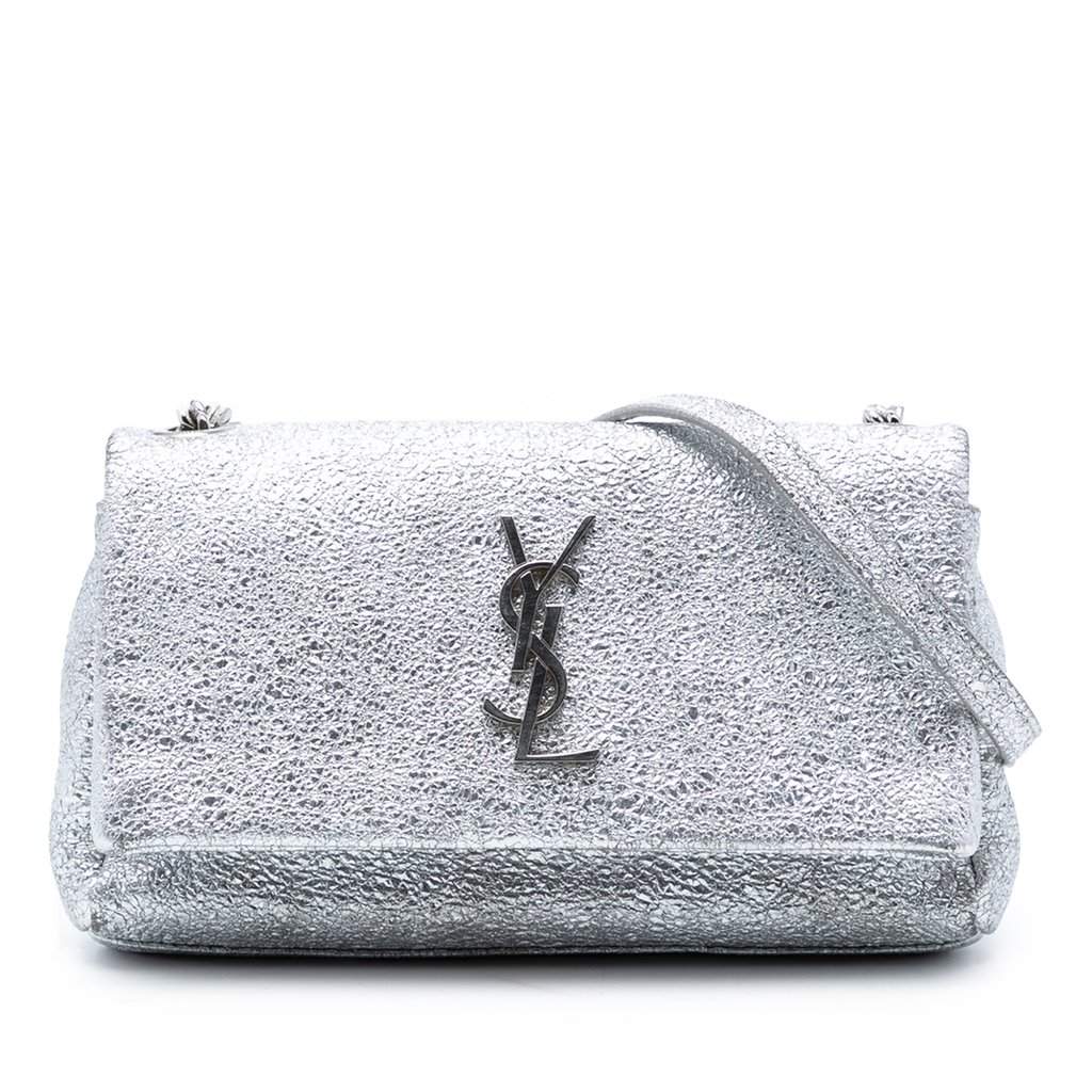 Saint Laurent Toy Metallic Crackled Calfskin Monogram West Hollywood Crossbody Silver Leather Very good condition - Front View