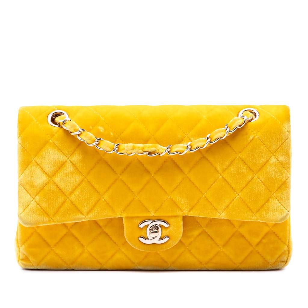 Chanel Medium Classic Velvet Double Flap Yellow Very good condition - Front View