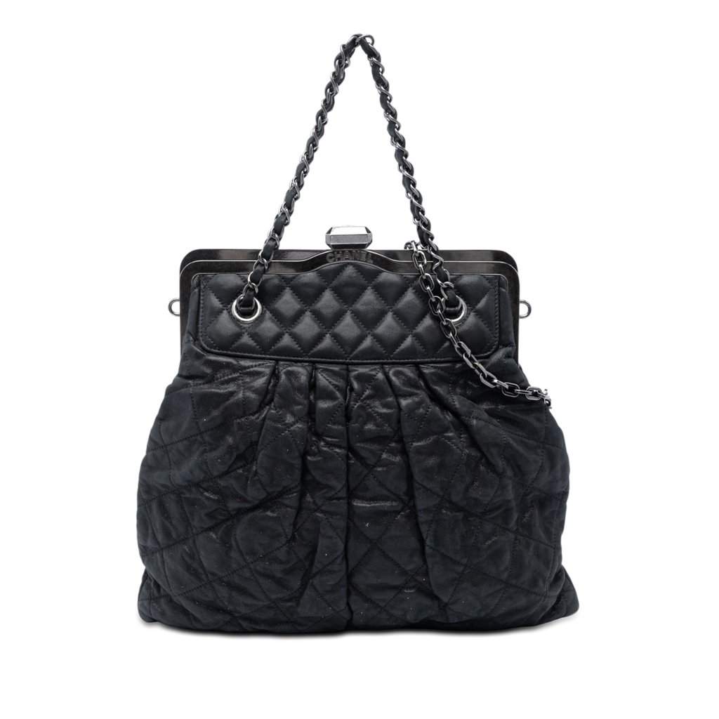 Chanel Quilted Iridescent Calfskin Chic Quilt Frame Satchel Black Leather Very good condition - Front View