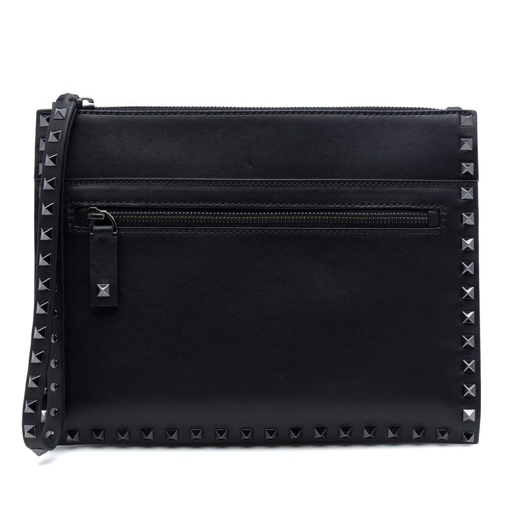 Valentino Leather Rockstud Untitled Wristlet Clutch Black Leather Very good - Front View