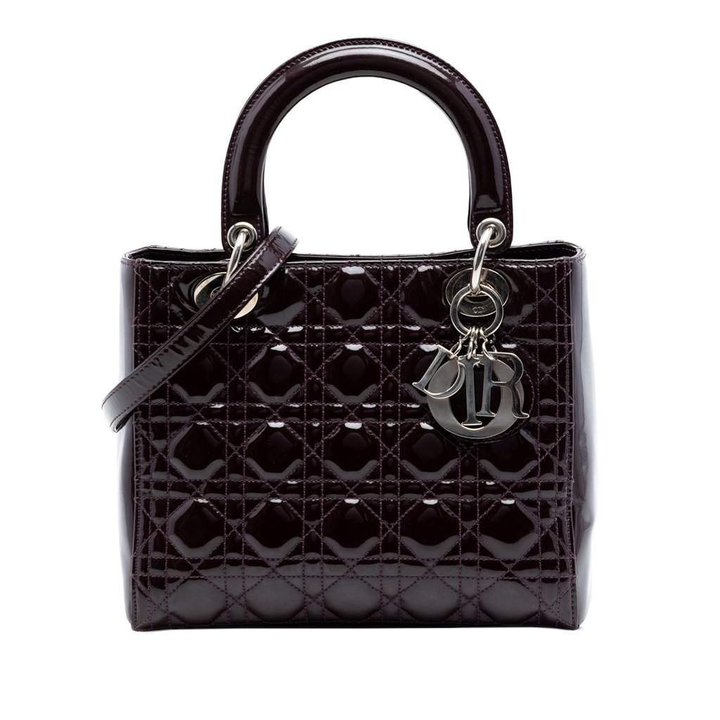 Dior Medium Patent Cannage Lady Dior Purple Leather Very good condition - Front View