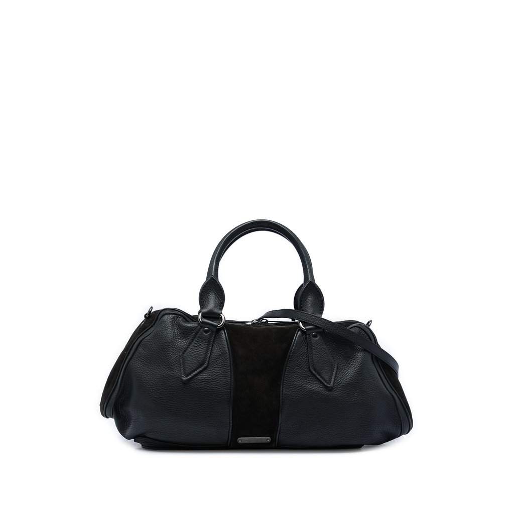 Burberry Grained Calfskin and Suede Satchel Black Leather Good - Front View