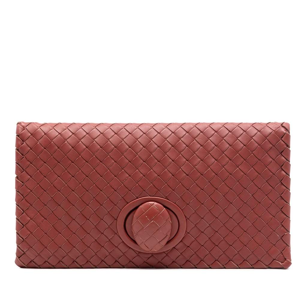 Bottega Veneta Nappa Intrecciato Turn Lock Clutch Red Leather Very good - Front View