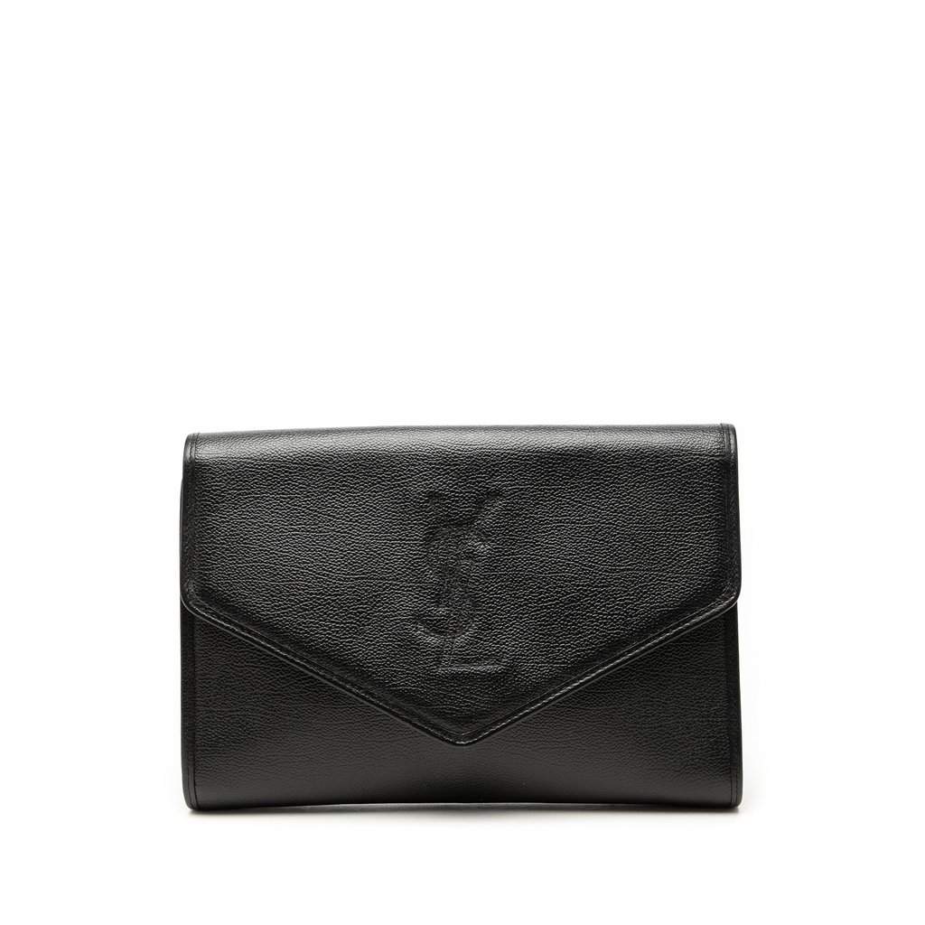 Saint Laurent Grain de Poudre Envelope Clutch Black Leather Very good - Front View