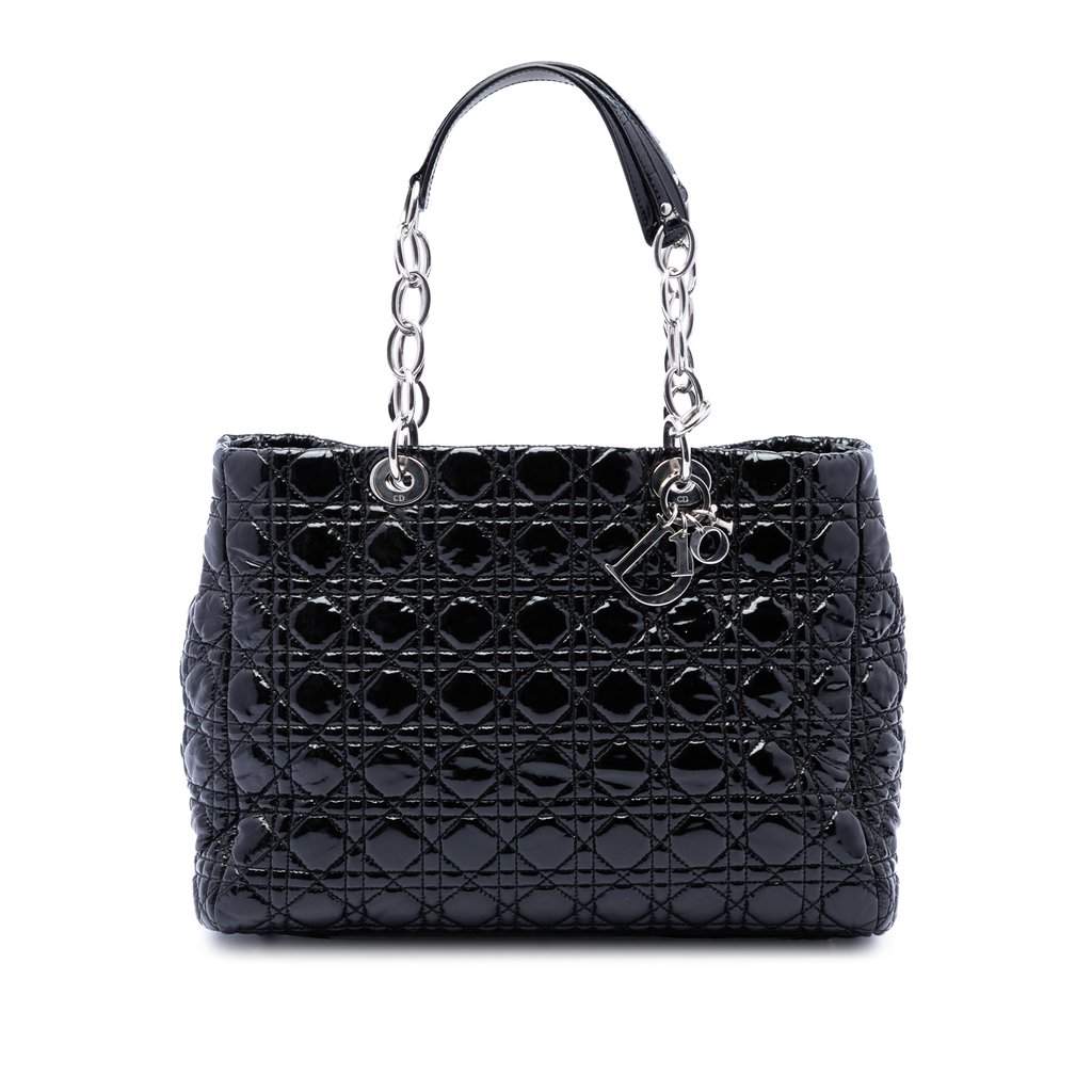 Dior Large Patent Cannage Lady Dior Soft Shopping Tote Black Leather Very good condition - Front View