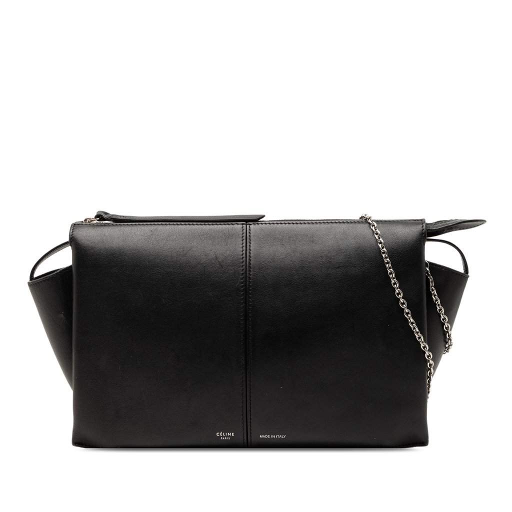 Celine Trifold Leather Clutch On Chain Black Leather Very good condition - Front View