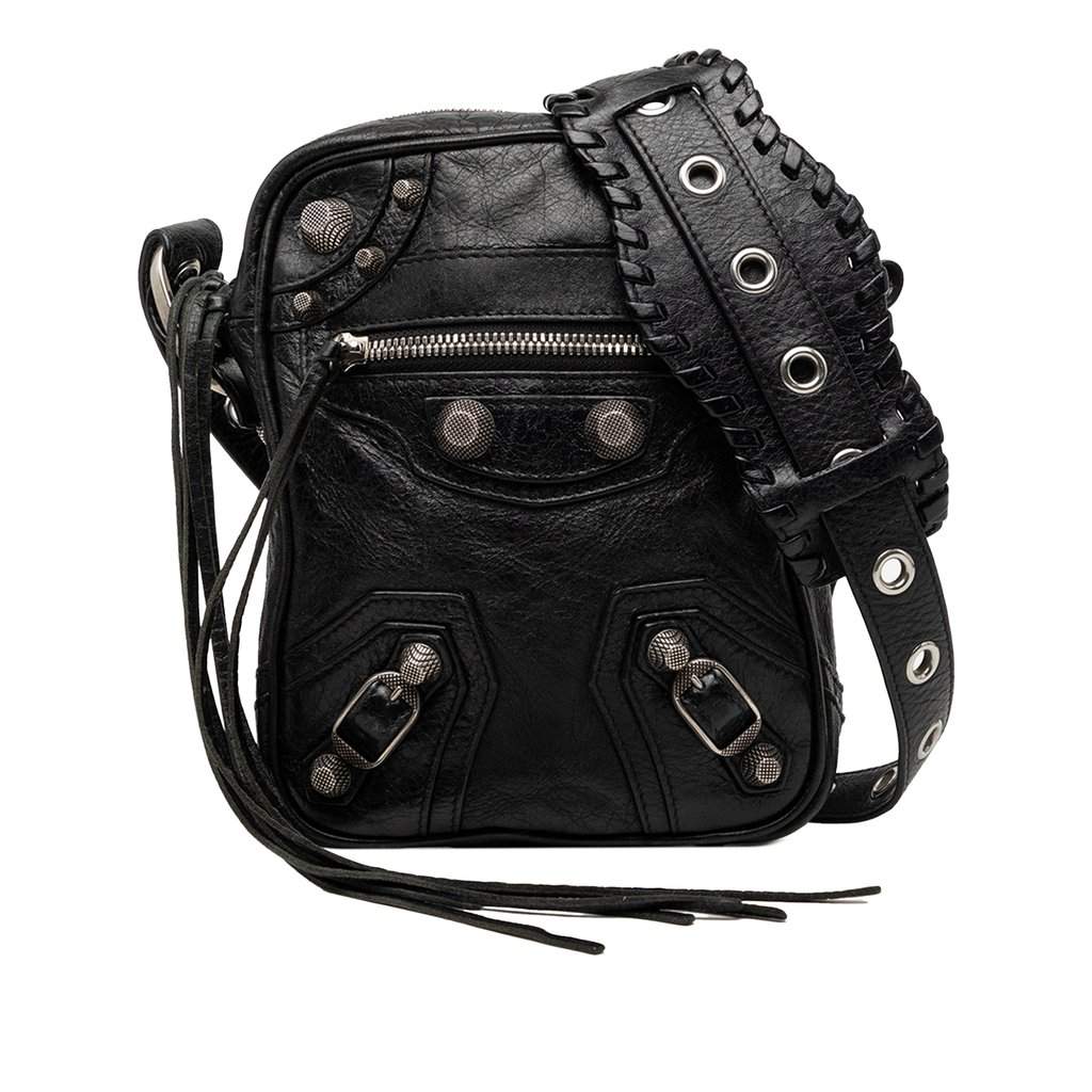 Balenciaga Lambskin Motocross Le Cagole Messenger Bag Black Leather Very good condition - Front View