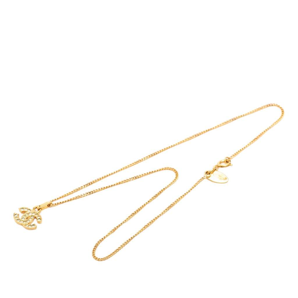 Chanel CC Gold Plated Strass Pendant Necklace Gold Metal Very good - Front View