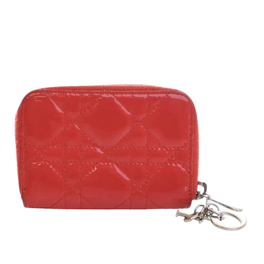 Dior Small Patent Cannage Lady Dior Voyageur Coin Purse Red Leather Very good condition - Front View