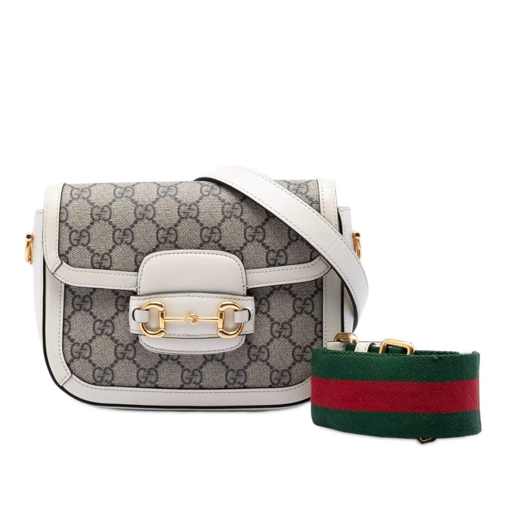 Gucci Small GG Supreme Web Horsebit 1955 Crossbody Beige Very good condition - Front View