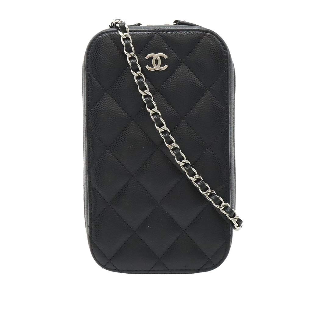 Chanel CC Quilted Caviar Zip Phone Case Black Leather Very good condition - Front View
