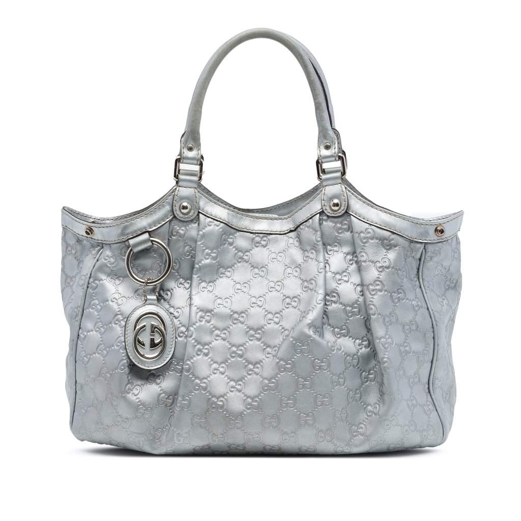 Gucci Medium Metallic Guccissima Sukey Tote Silver Leather Very good condition - Front View