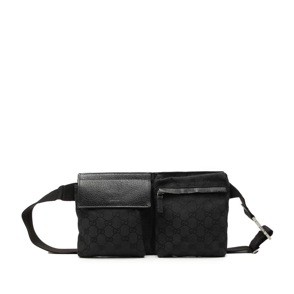 Gucci GG Canvas Double Pocket Belt Bag Black Very good - Front View