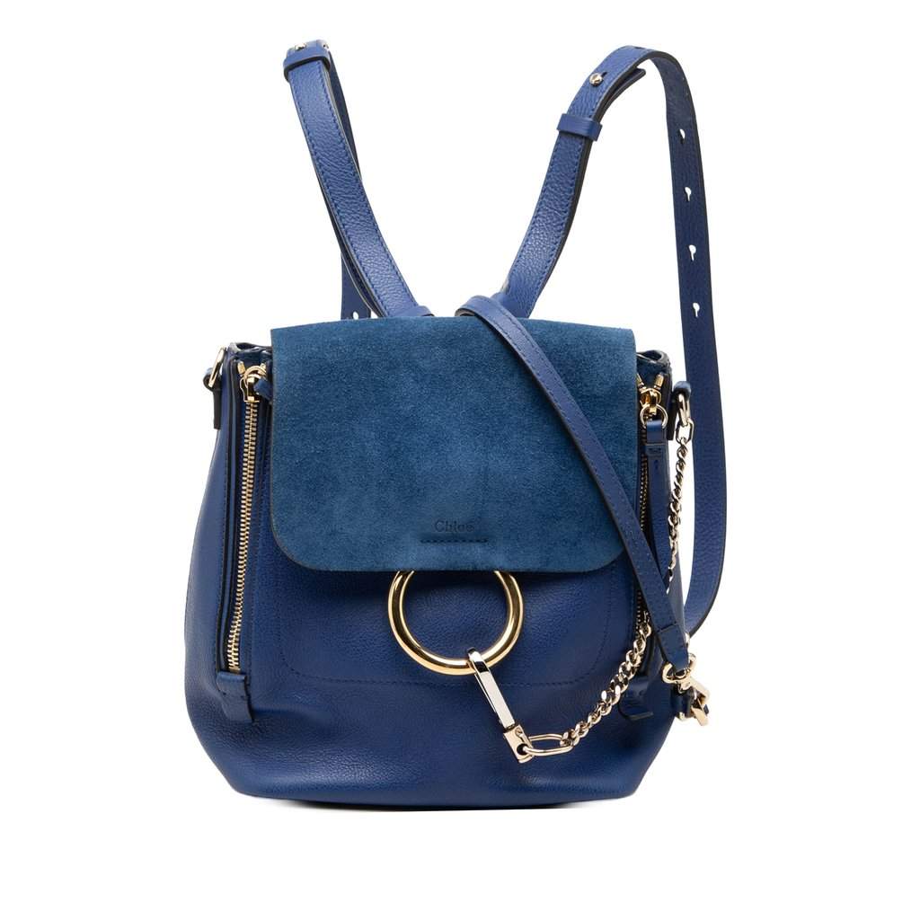 Chloé Medium Calfskin and Suede Faye Backpack Blue Leather Very good - Front View