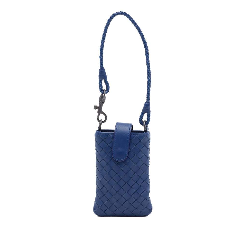 Bottega Veneta Nappa Intrecciato Phone Case Pouch Blue Leather Very good - Front View