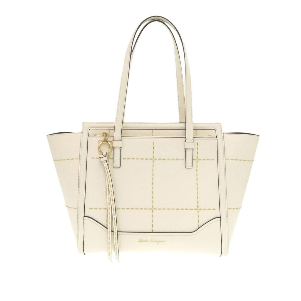 Salvatore Ferragamo Medium Stitched Leather Amy Tote White Leather Very good condition - Front View