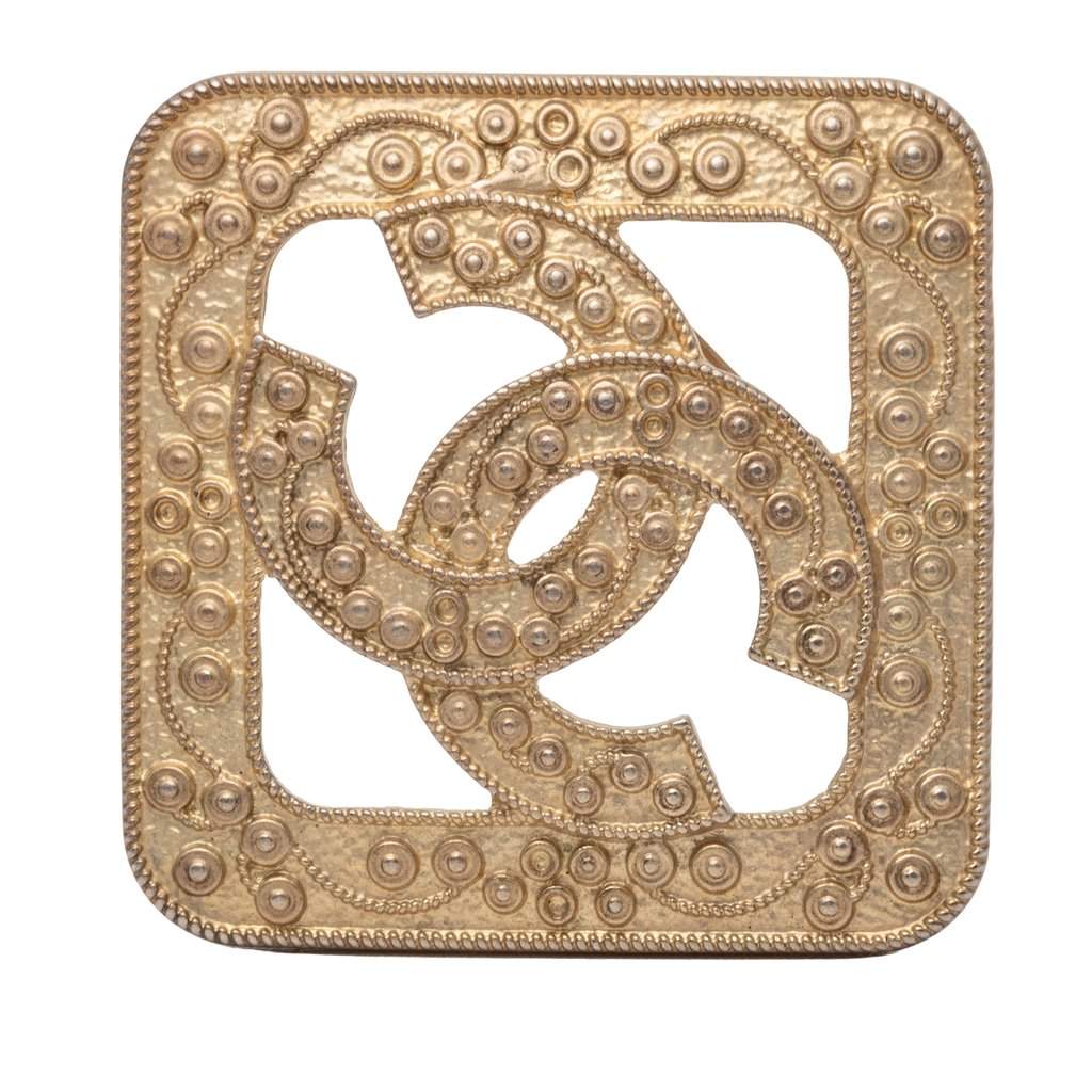 Chanel CC Gold Plated Rhombus Brooch Gold Metal Very good condition - Front View