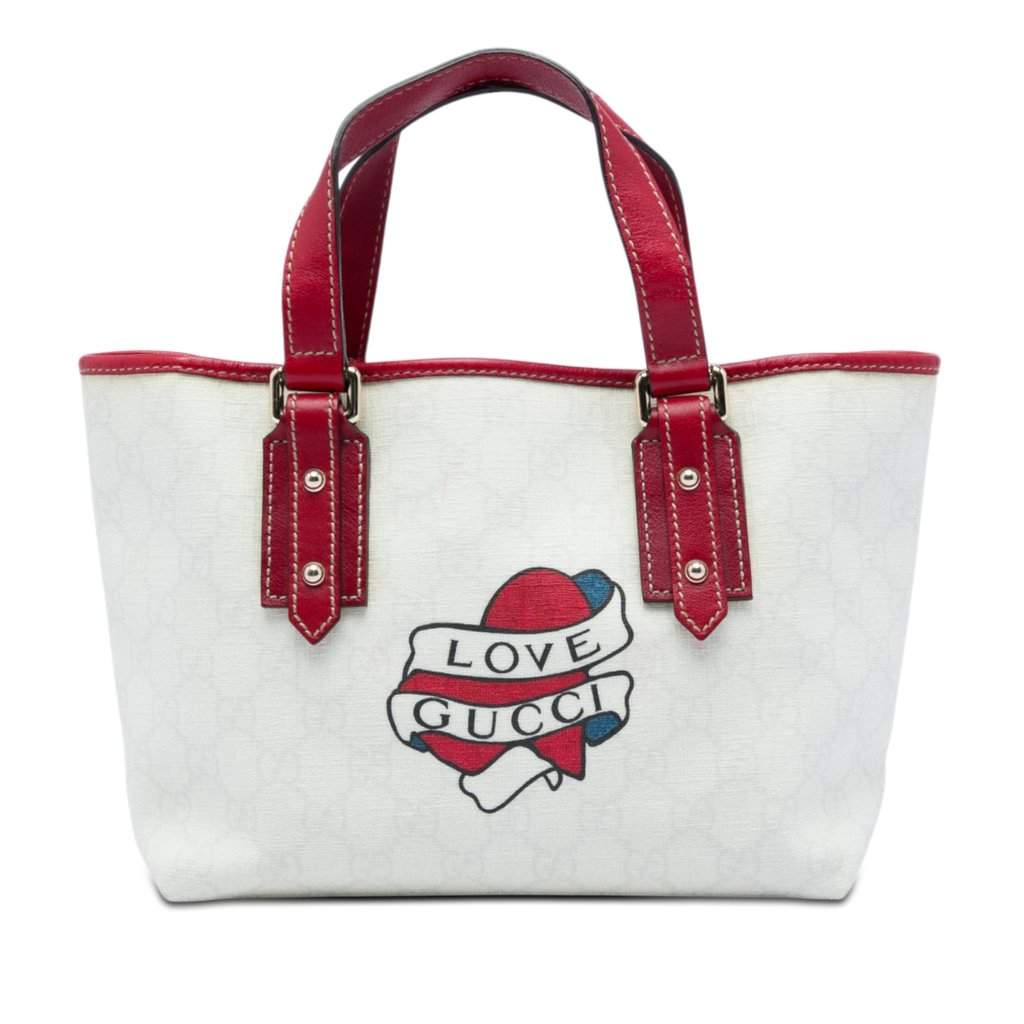 Gucci GG Supreme Heart Tattoo Handbag White Very good - Front View