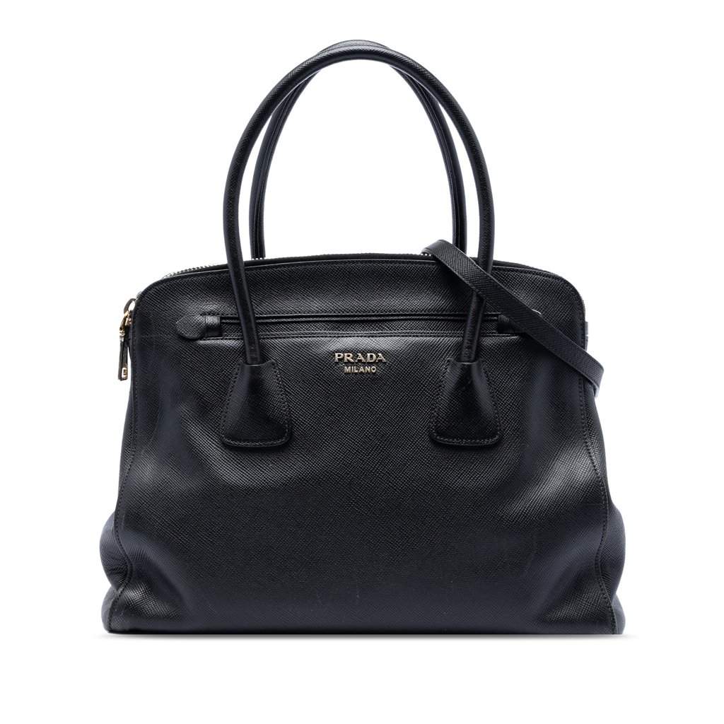 Prada Large Saffiano Cuir Double Zip Top Handle Bag Black Leather Very good condition - Front View