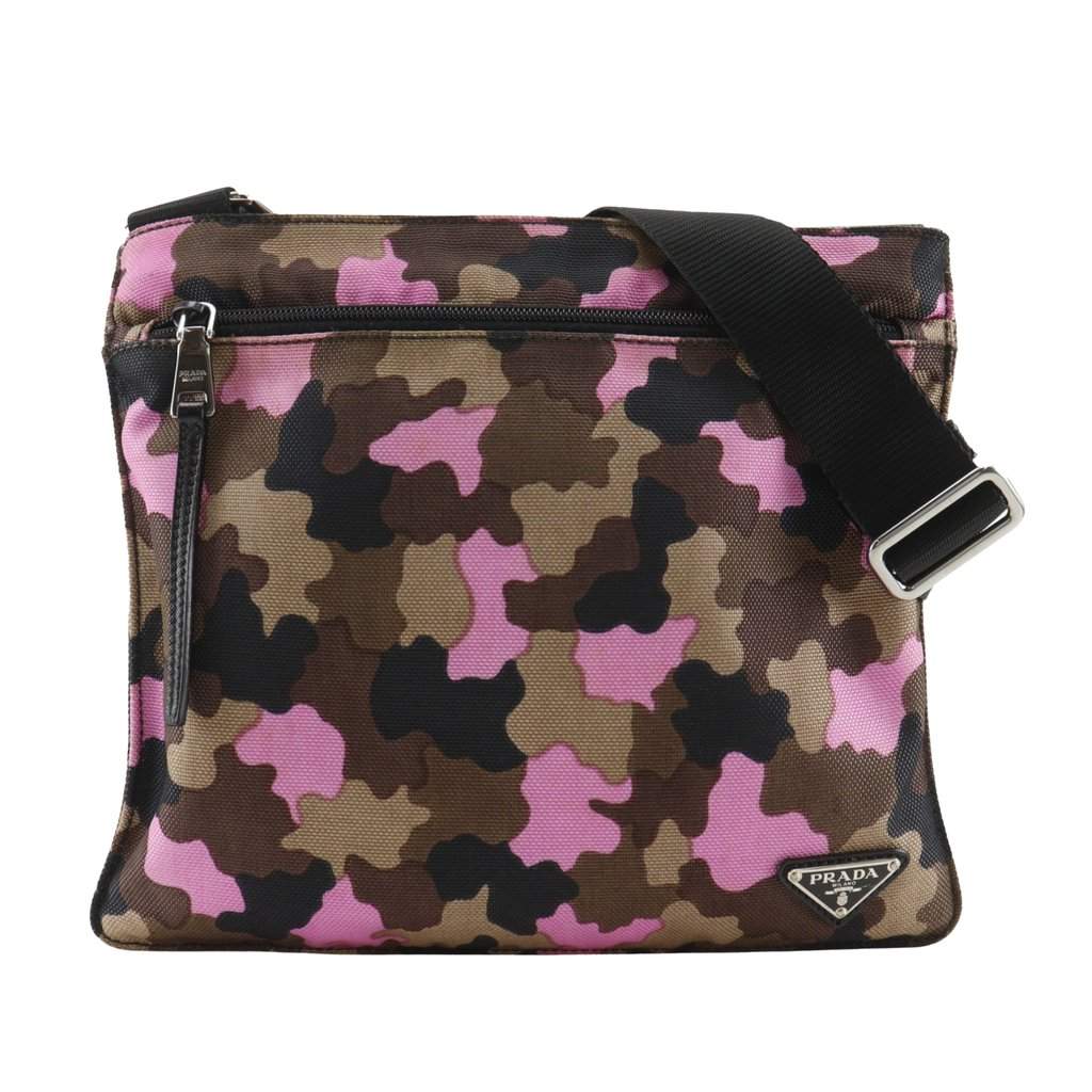 Prada Tessuto Camouflage Zip Top Crossbody Brown Very good condition - Front View
