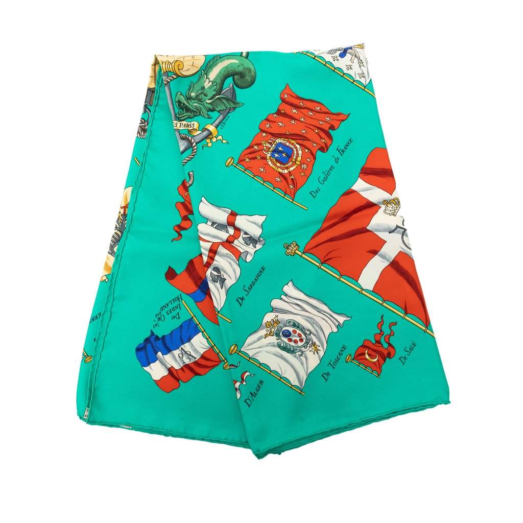 Hermès Pavois Silk Scarf 90 Blue Very good - Front View