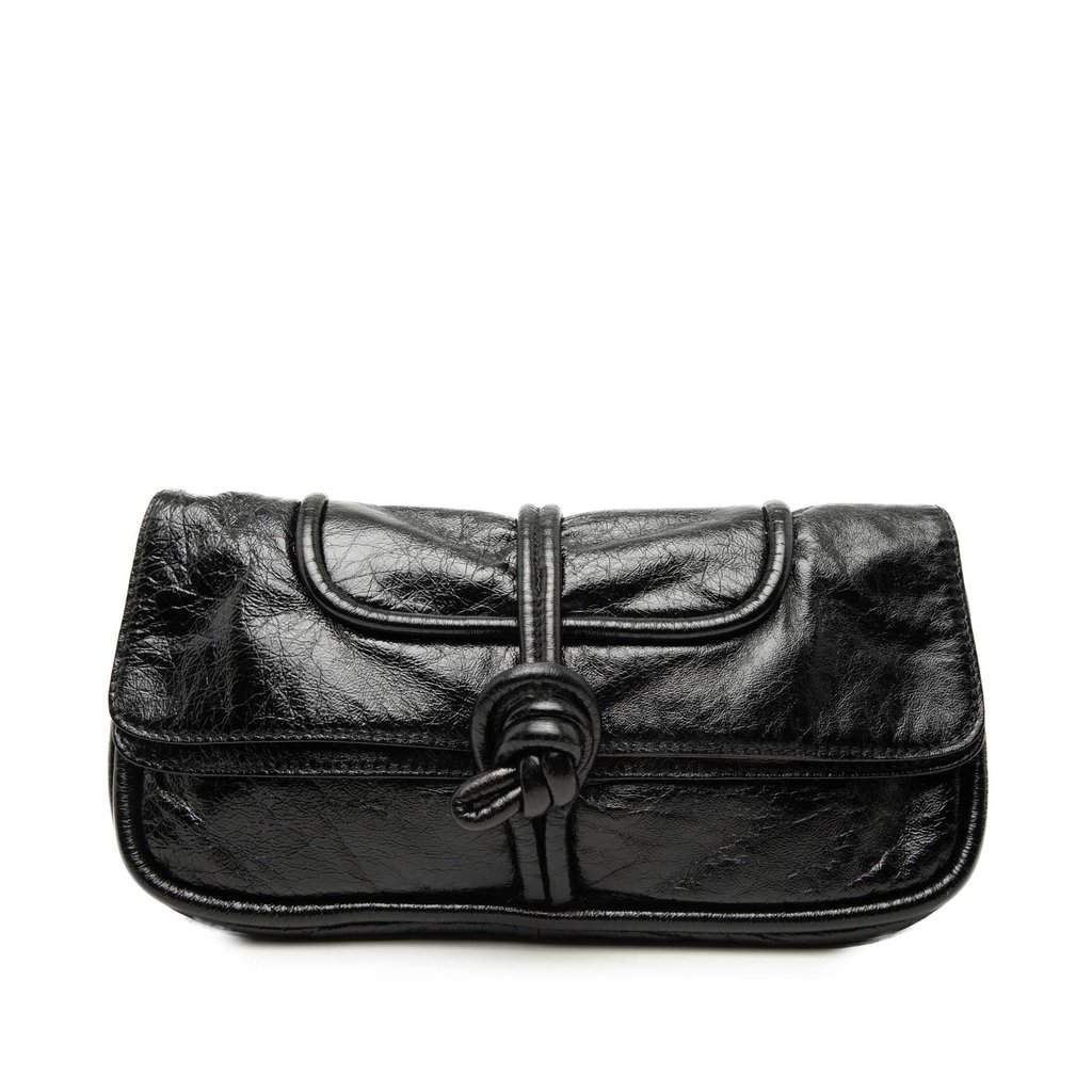 LOEWE Crinkled Calfskin Folded Clutch Black Leather Very good - Front View