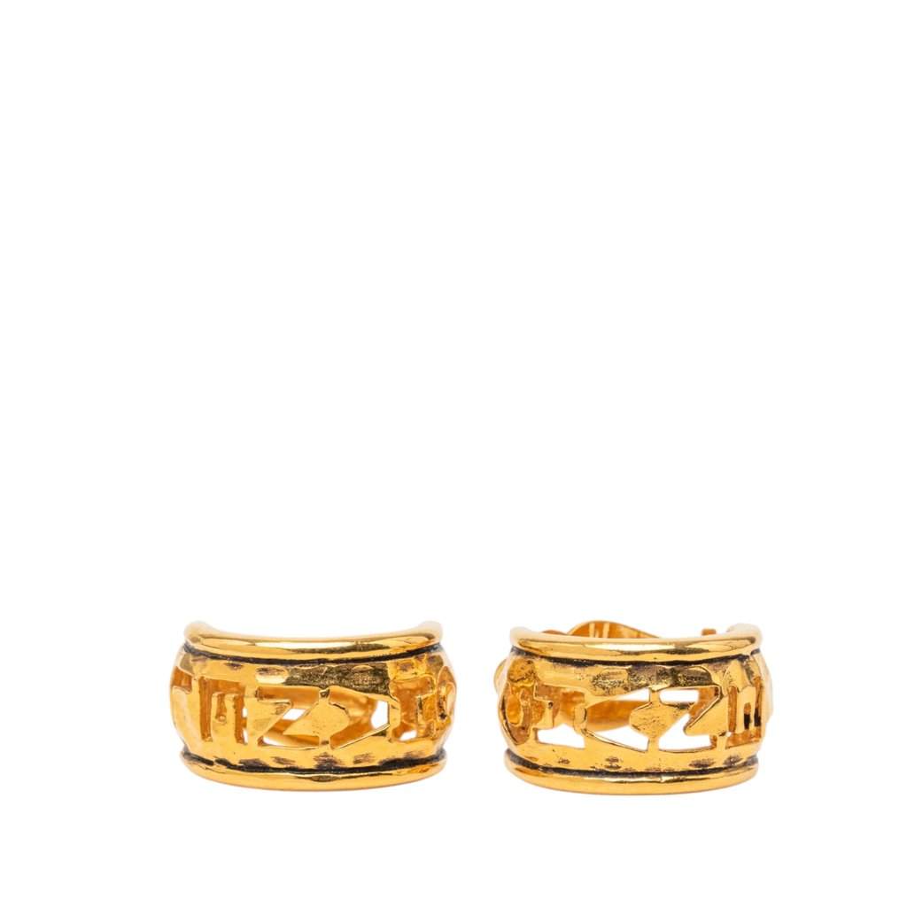 Chanel Gold Plated Logo Hoop Clip On Earrings Gold Metal Very good - Front View