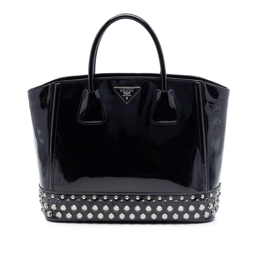 Prada Spazzolato Studded Crystal Tote Black Leather Very good condition - Front View
