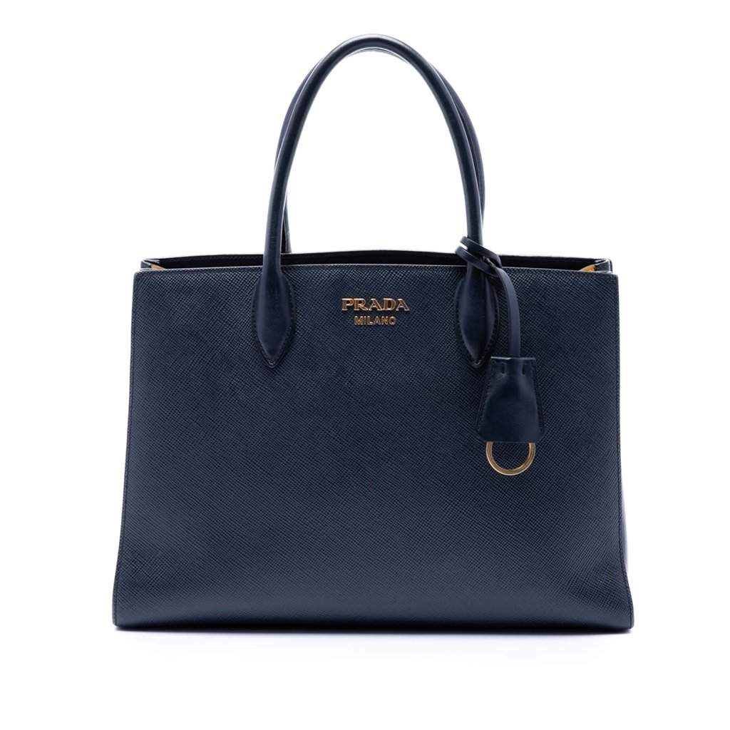 Prada Medium Saffiano Bibliotheque Satchel Blue Leather Very good - Front View