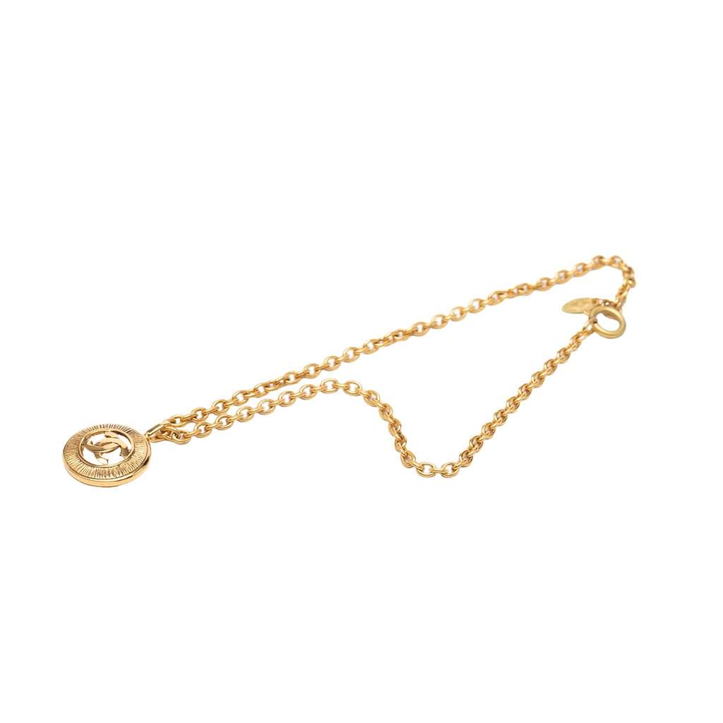 Chanel CC Gold Plated Sunburst Medallion Pendant Necklace Gold Metal Very good - Front View