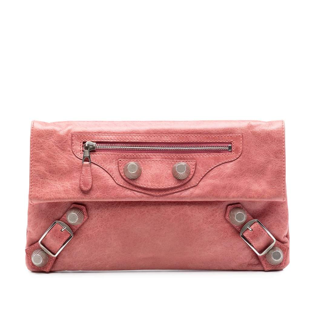 Balenciaga Lambskin Motocross Classic Envelope Clutch Pink Leather Very good condition - Front View