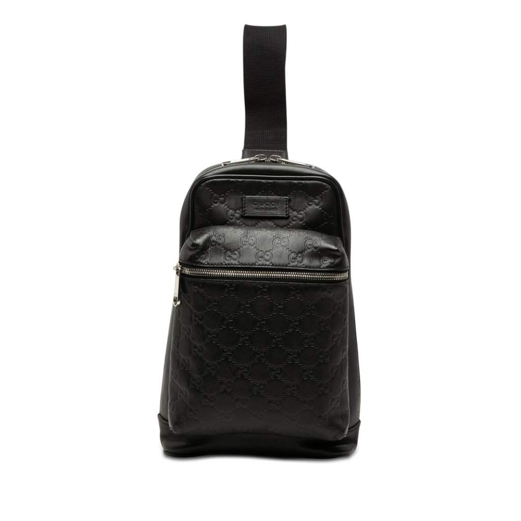 Gucci Guccissima Sling Backpack Black Leather Very good condition - Front View