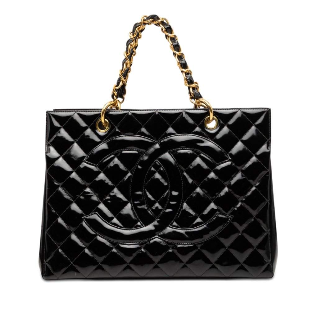 Chanel Grand CC Patent Timeless Shopping Tote Black Leather Very good condition - Front View