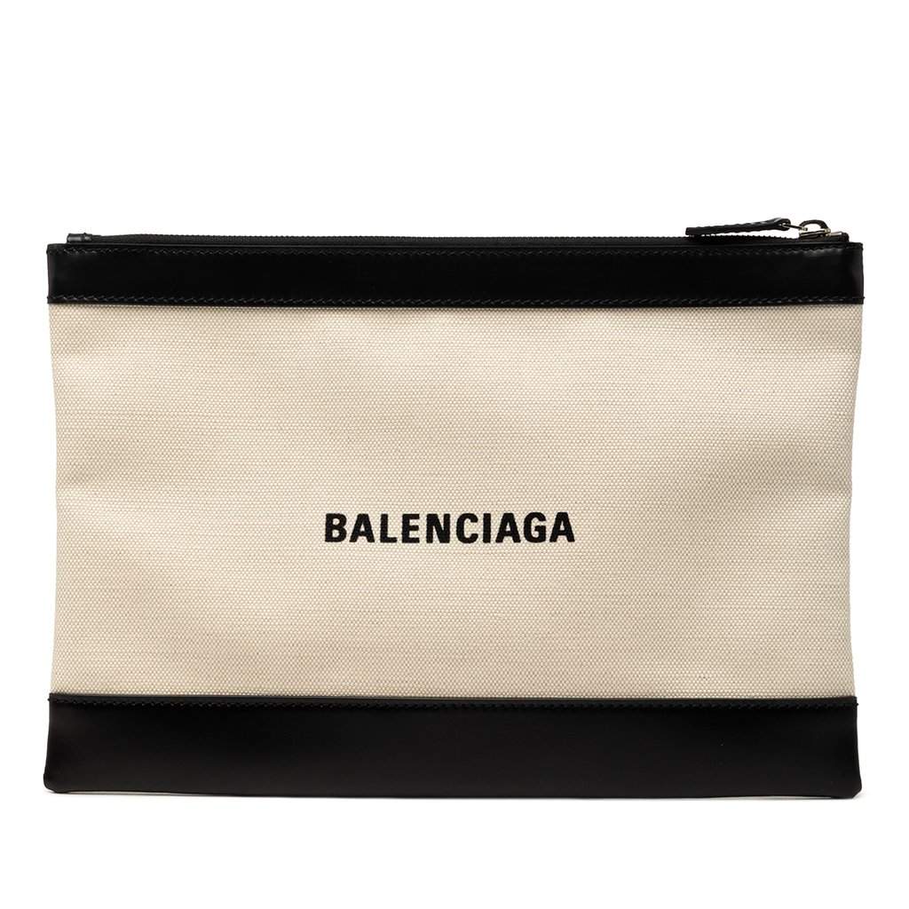 Balenciaga Canvas Navy Clip Clutch M Brown Very good - Front View