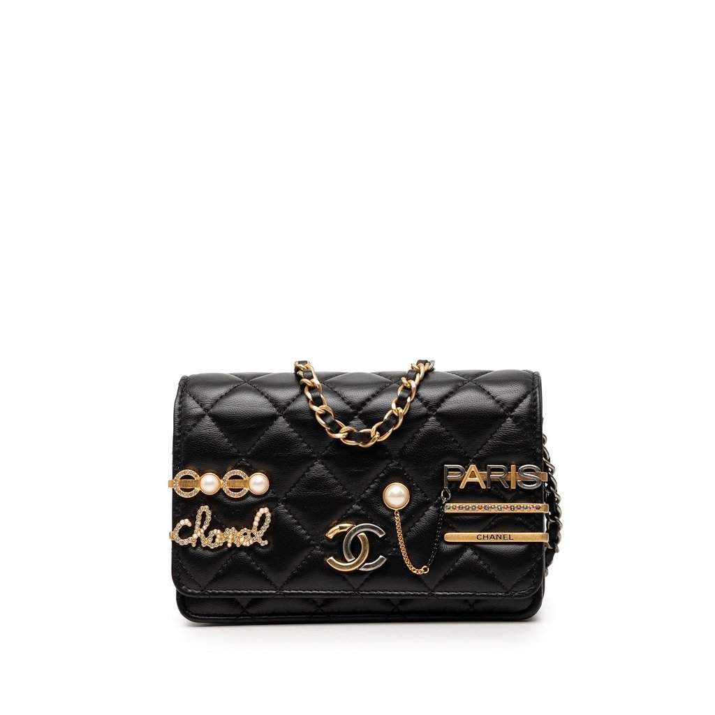 Chanel Mini CC Quilted Lambskin Coco Clips Wallet on Chain Black Leather Very good condition - Front View