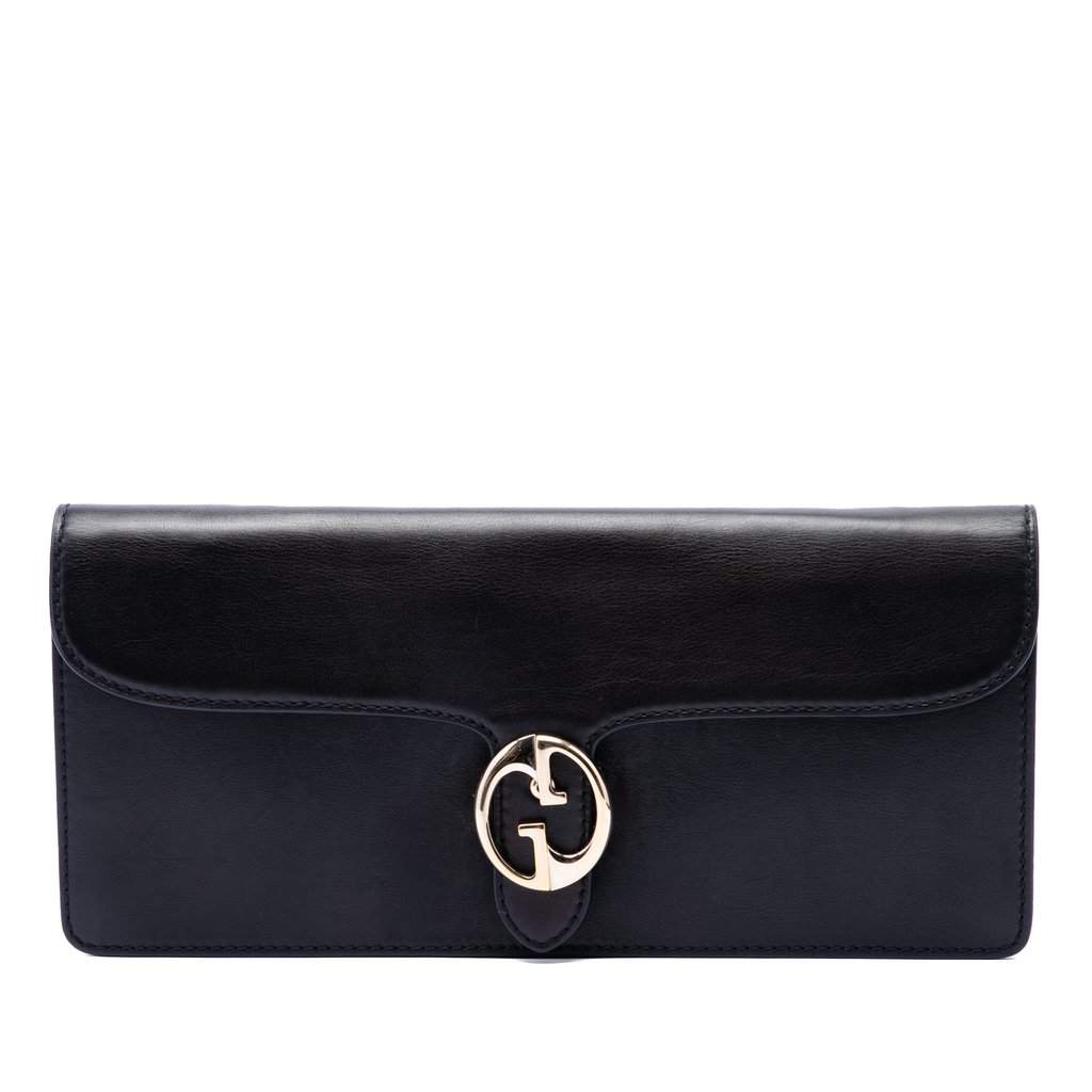 Gucci Calfskin 1973 Clutch Black Leather Very good condition - Front View