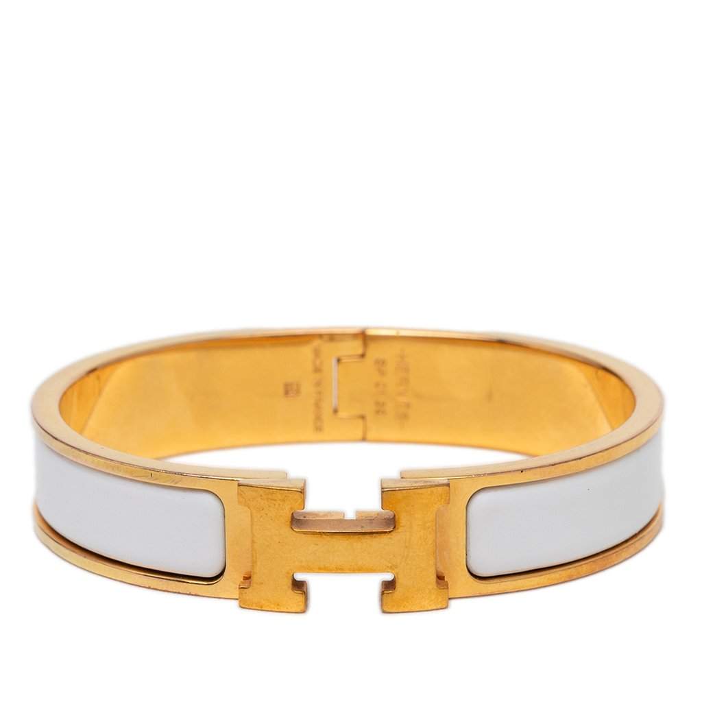 Hermès Narrow Enamel Clic H Bracelet PM White Very good condition - Front View