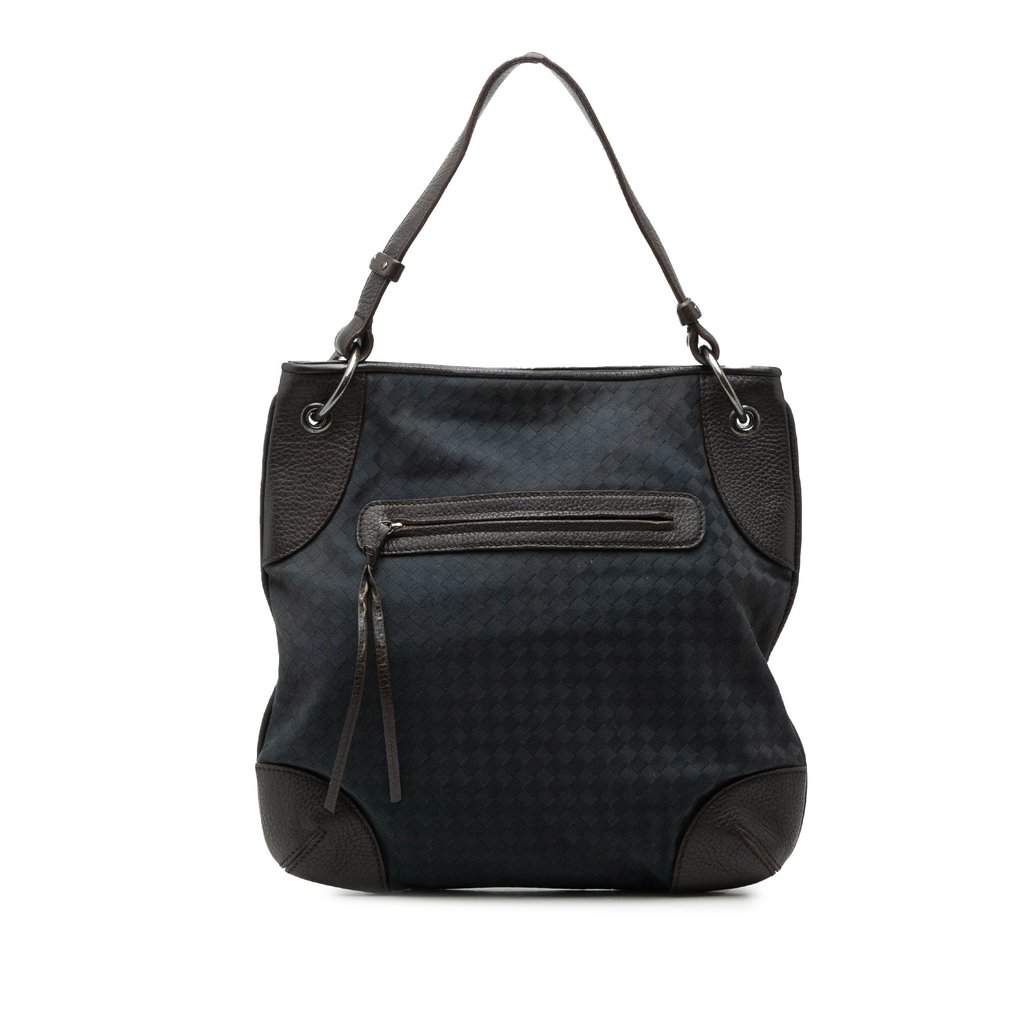 Bottega Veneta Intrecciato Canvas and Leather Hobo Blue Very good condition - Front View