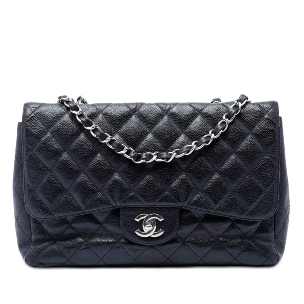 Chanel Jumbo Classic Caviar Single Flap Black Leather Very good condition - Front View