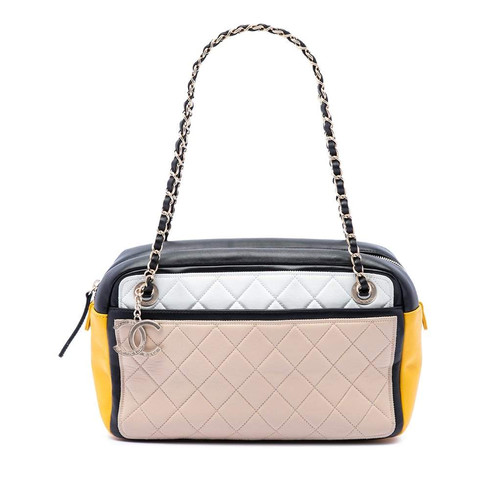 Chanel Tricolor Quilted Lambskin Graphic Camera Case Bag Beige Leather Very good condition - Front View