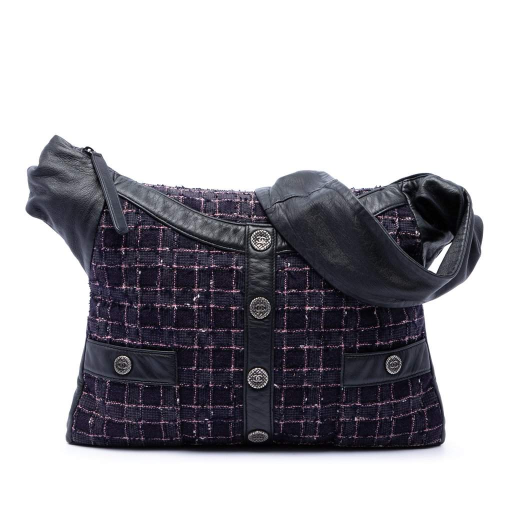 Chanel Medium Tweed and Lambskin Girl Bag Purple Very good condition - Front View