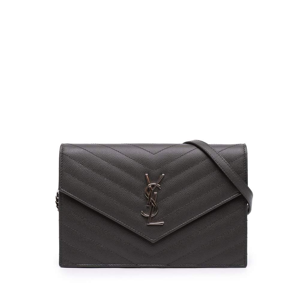 Saint Laurent Grain De Poudre Chevron Cassandre Envelope Chain Wallet MultiColor Leather Very good - Front View