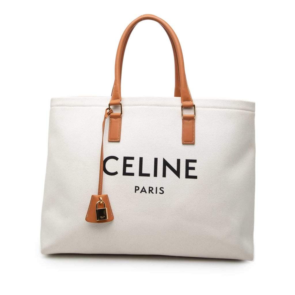Celine Small Canvas Logo Print Horizontal Cabas Tote Brown Very good - Front View