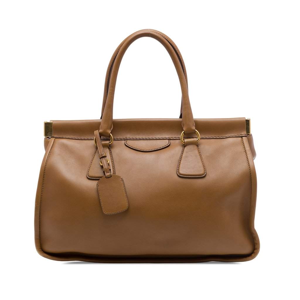 Prada City Calf Frame Top Handle Tote Brown Leather Very good - Front View