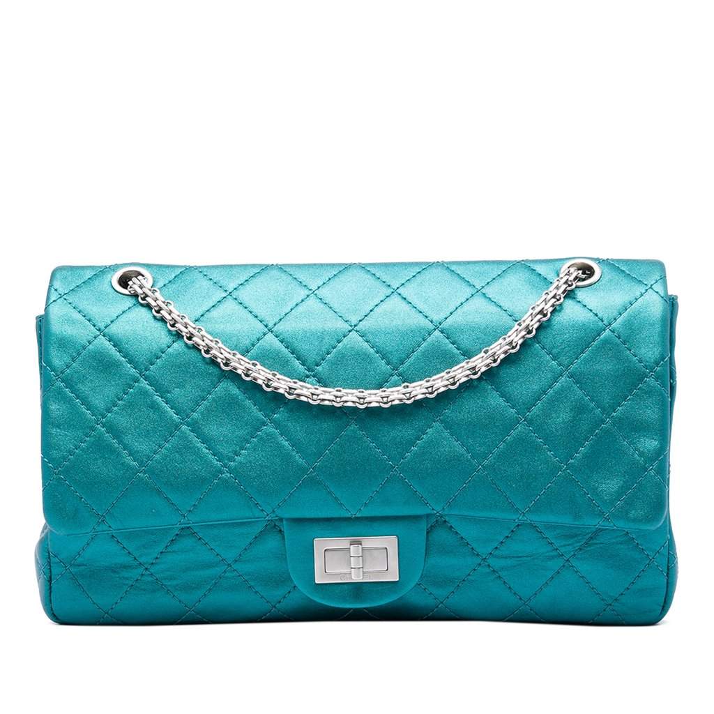 Chanel Quilted Metallic Calfskin Reissue 2.55 Flap 227 Blue Leather Very good condition - Front View