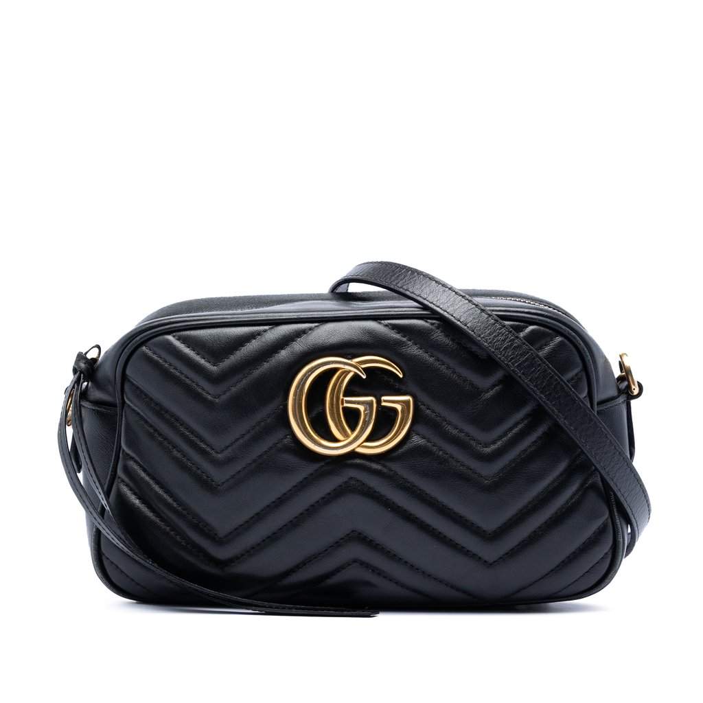 Gucci Small GG Marmont Matelasse Calfskin Crossbody Black Leather Very good - Front View